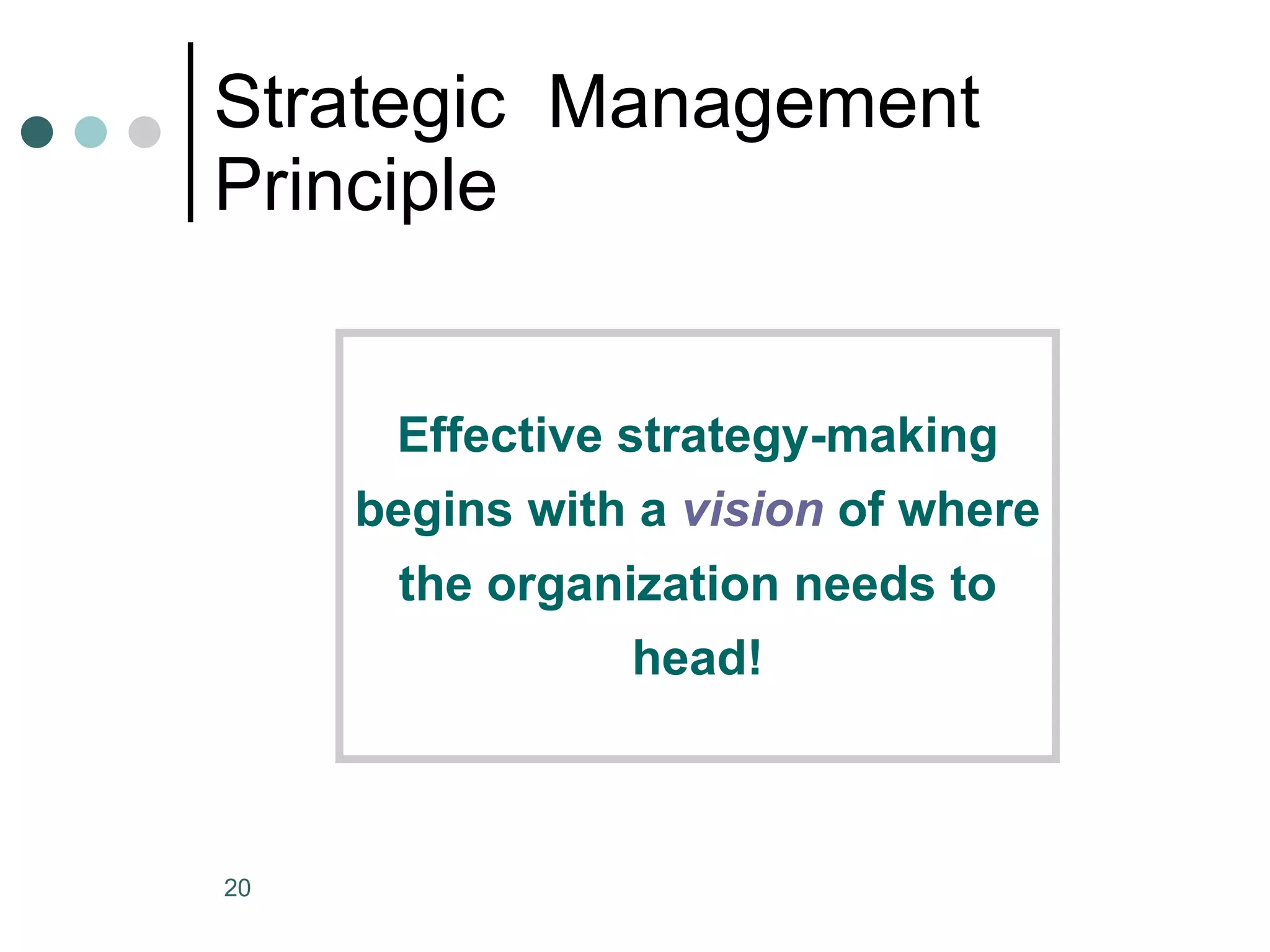 Strategic  Management  Principle Effective strategy-making begins with a  vision  of where the organization needs to head! 