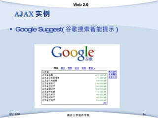AJAX 实例 Google Suggest( 谷歌搜索智能提示 ) 01/19/10 南京大学软件学院 