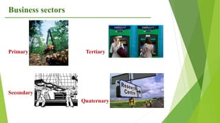 Business sectors
Primary Tertiary
Secondary
Quaternary
 