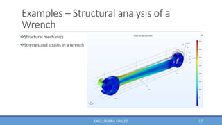 Examples – Structural analysis of a
Wrench
Structural mechanics
Stresses and strains in a wrench
12
ENG. LOUBNA KHALED
 
