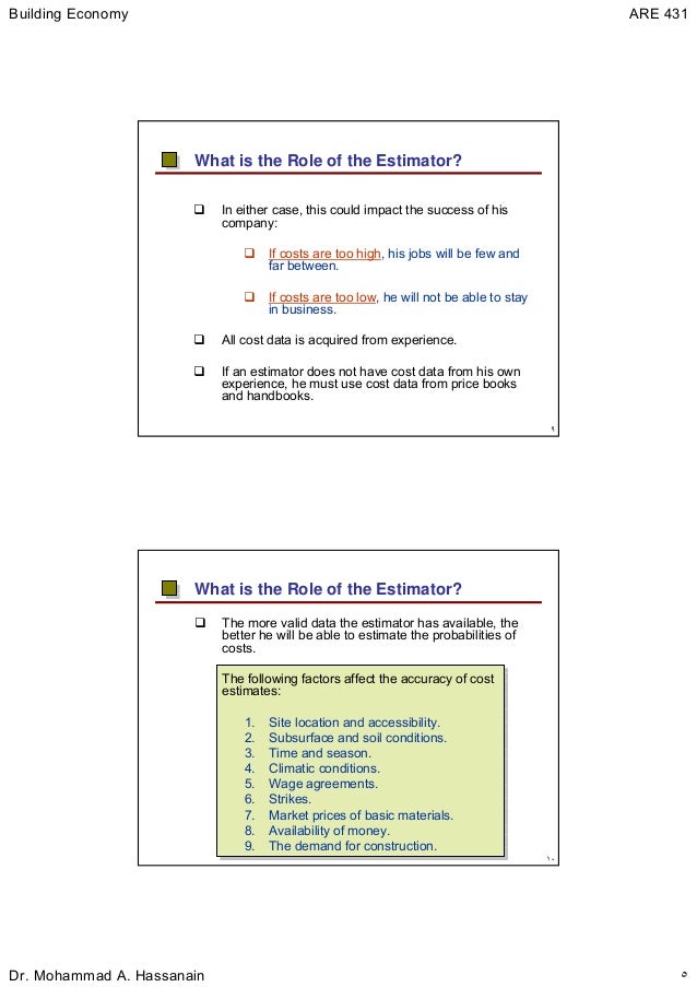 cost estimating jobs