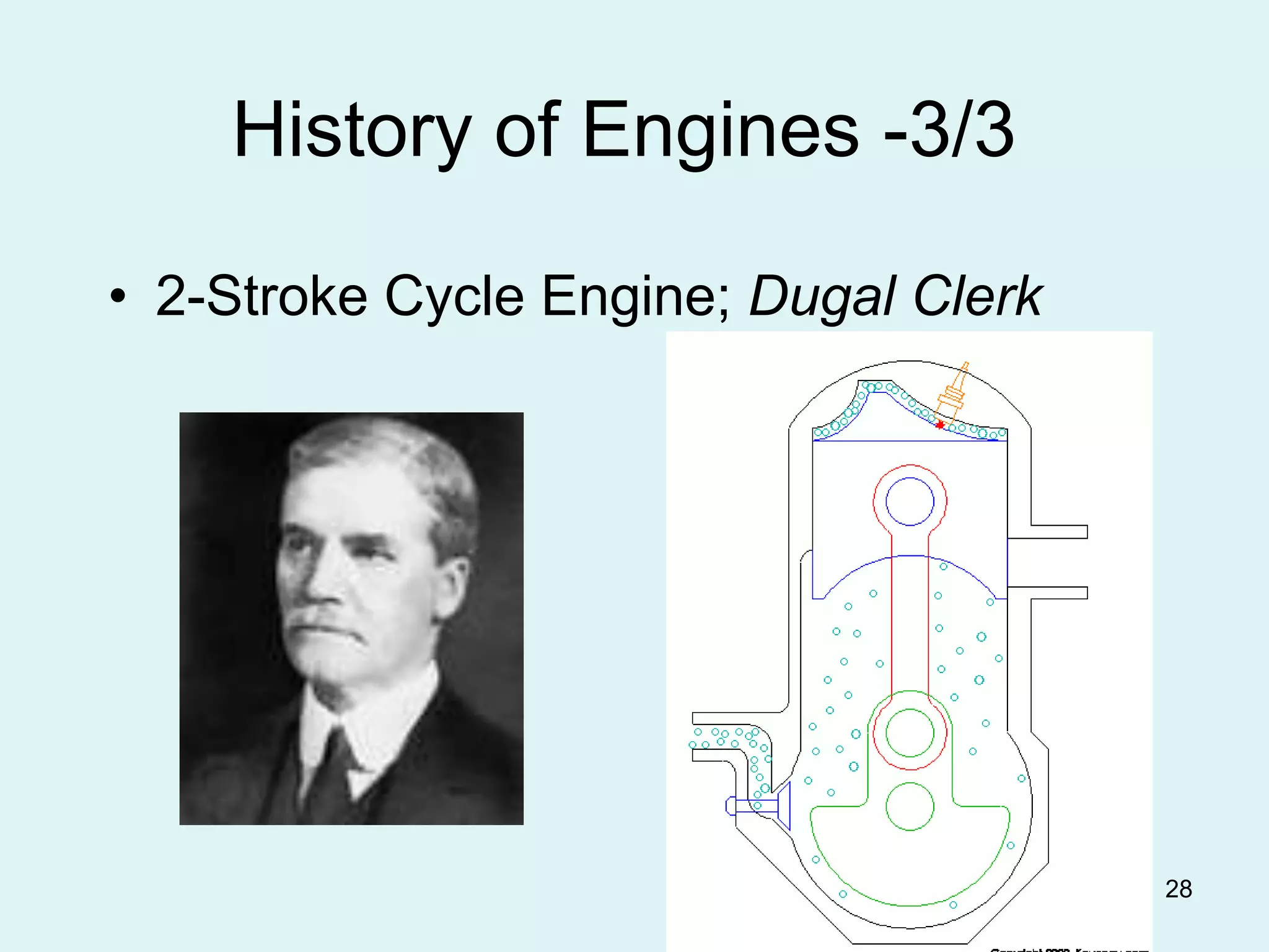 28
• 2-Stroke Cycle Engine; Dugal Clerk
History of Engines -3/3
 