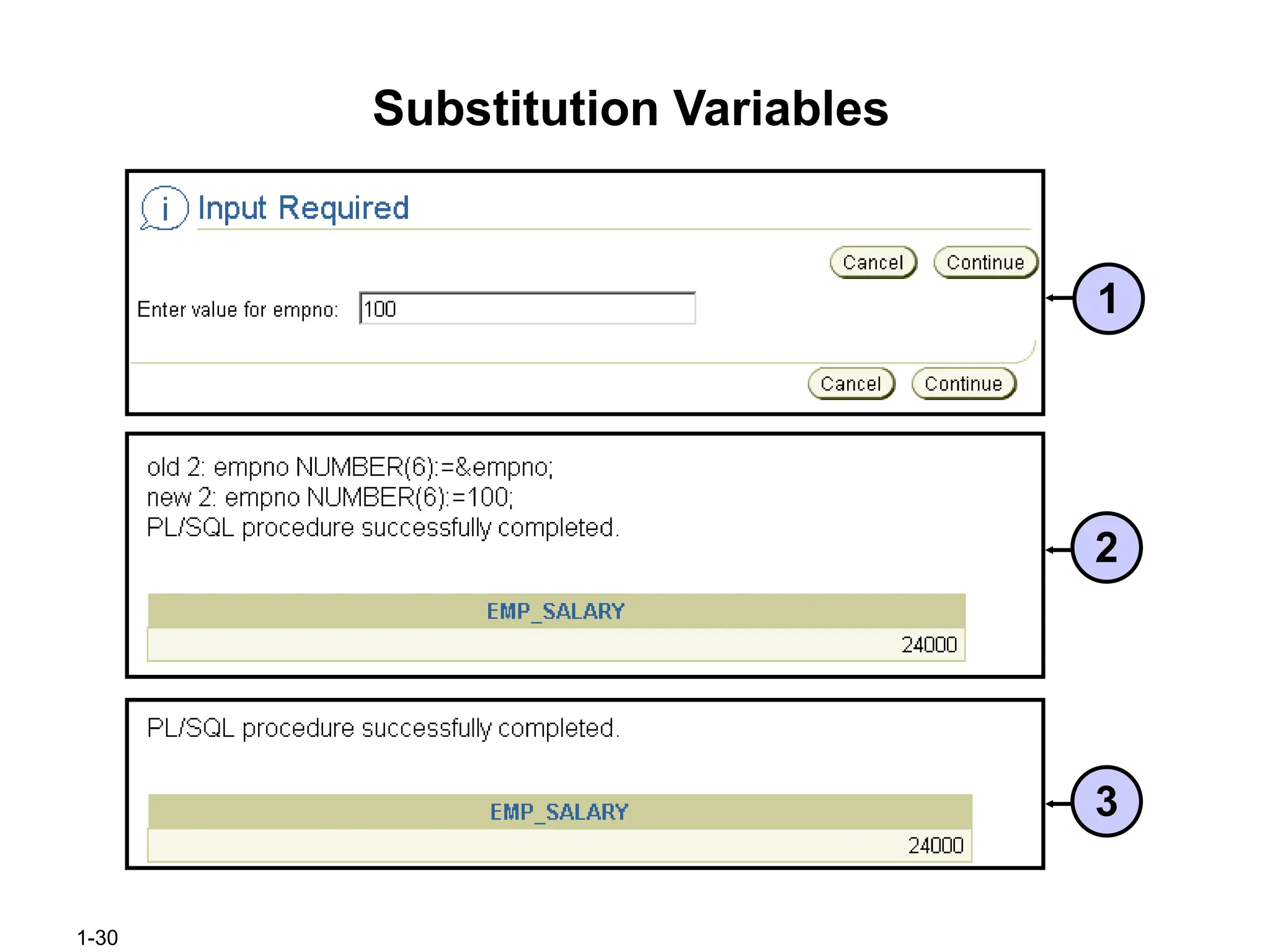 1-30
Substitution Variables
1
2
3
 