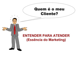 ENTENDER PARA ATENDER
(Essência do Marketing)
Quem é o meu
Cliente?
 