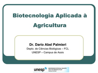 Biotecnologia Aplicada à 
Agricultura 
Dr. Darío Abel Palmieri 
Depto. de Ciências Biológicas – FCL 
UNESP – Campus de Assis 
 