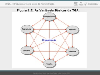 Organização
Competitividade
Tarefas
Estrutura
Ambiente
Tecnologia Pessoas
Figura 1.2. As Variáveis Básicas da TGA
 