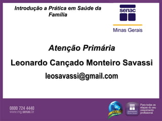 Atenção Primária Leonardo Cançado Monteiro Savassi [email_address] Introdução a Prática em Saúde da Família 