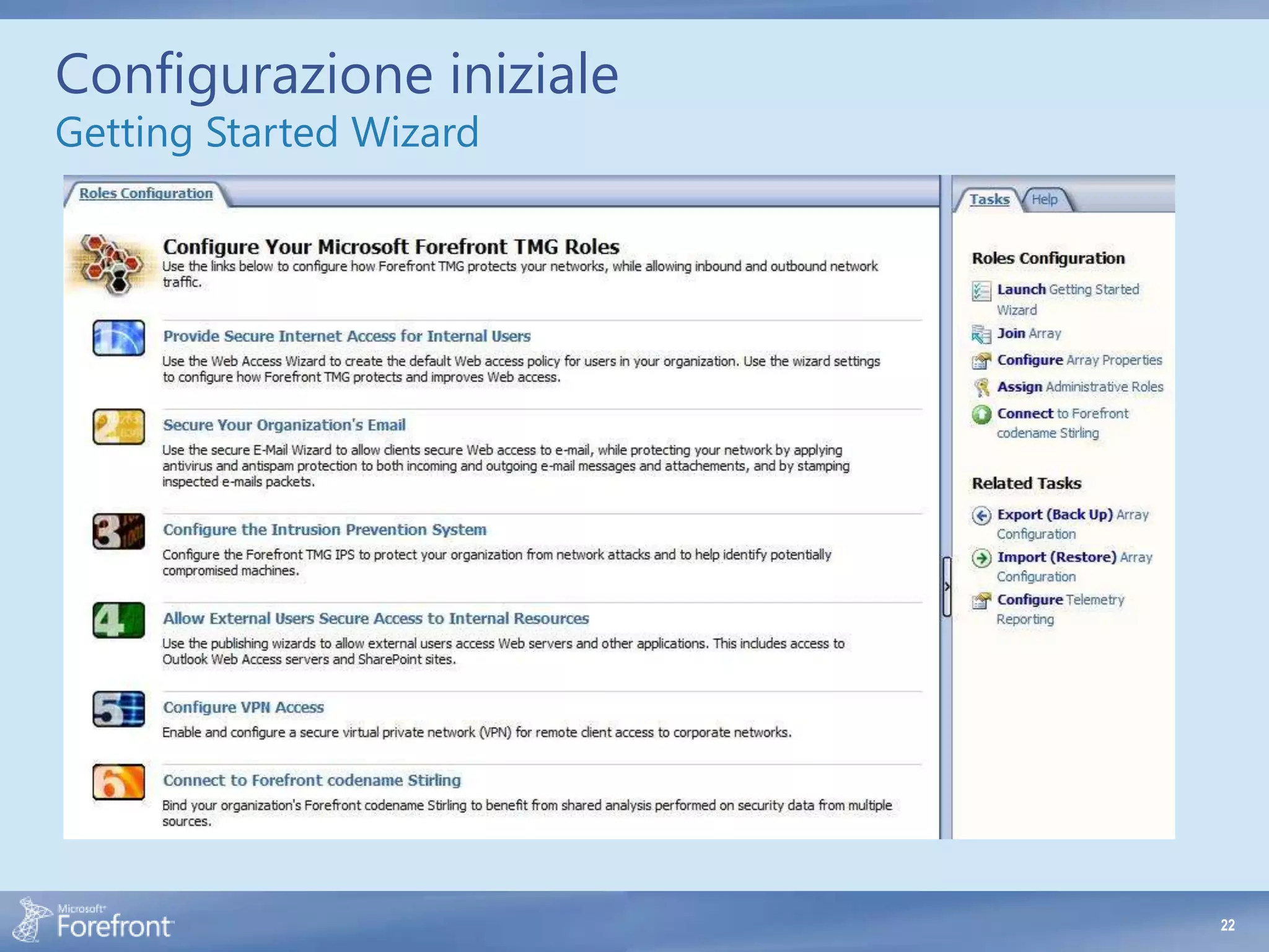 Configurazione iniziale
Getting Started Wizard




                          22
 