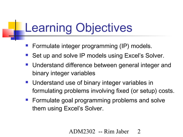 beyond linear programming: mathematical programming extensions | PPT