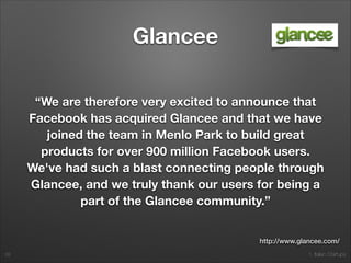 1. Italian Startups
Glancee
“We are therefore very excited to announce that
Facebook has acquired Glancee and that we have
joined the team in Menlo Park to build great
products for over 900 million Facebook users.
We've had such a blast connecting people through
Glancee, and we truly thank our users for being a
part of the Glancee community.”
28
http://www.glancee.com/
 