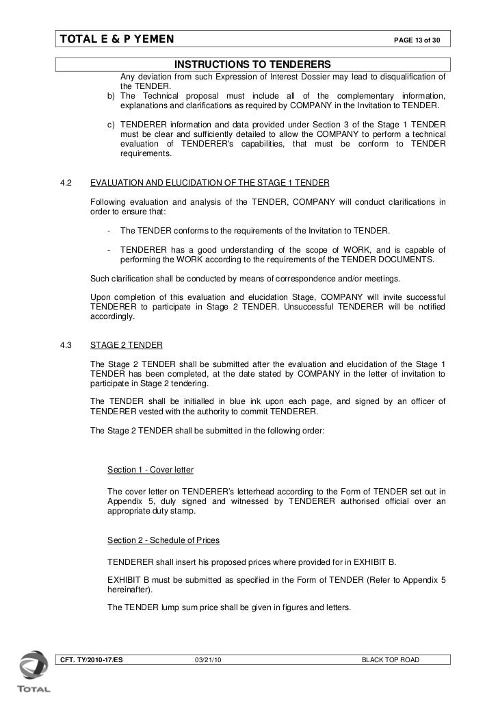 tender cover letter