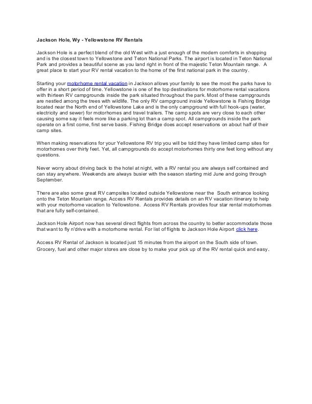 Jackson Hole, Wy Yellowstone RV Rentals