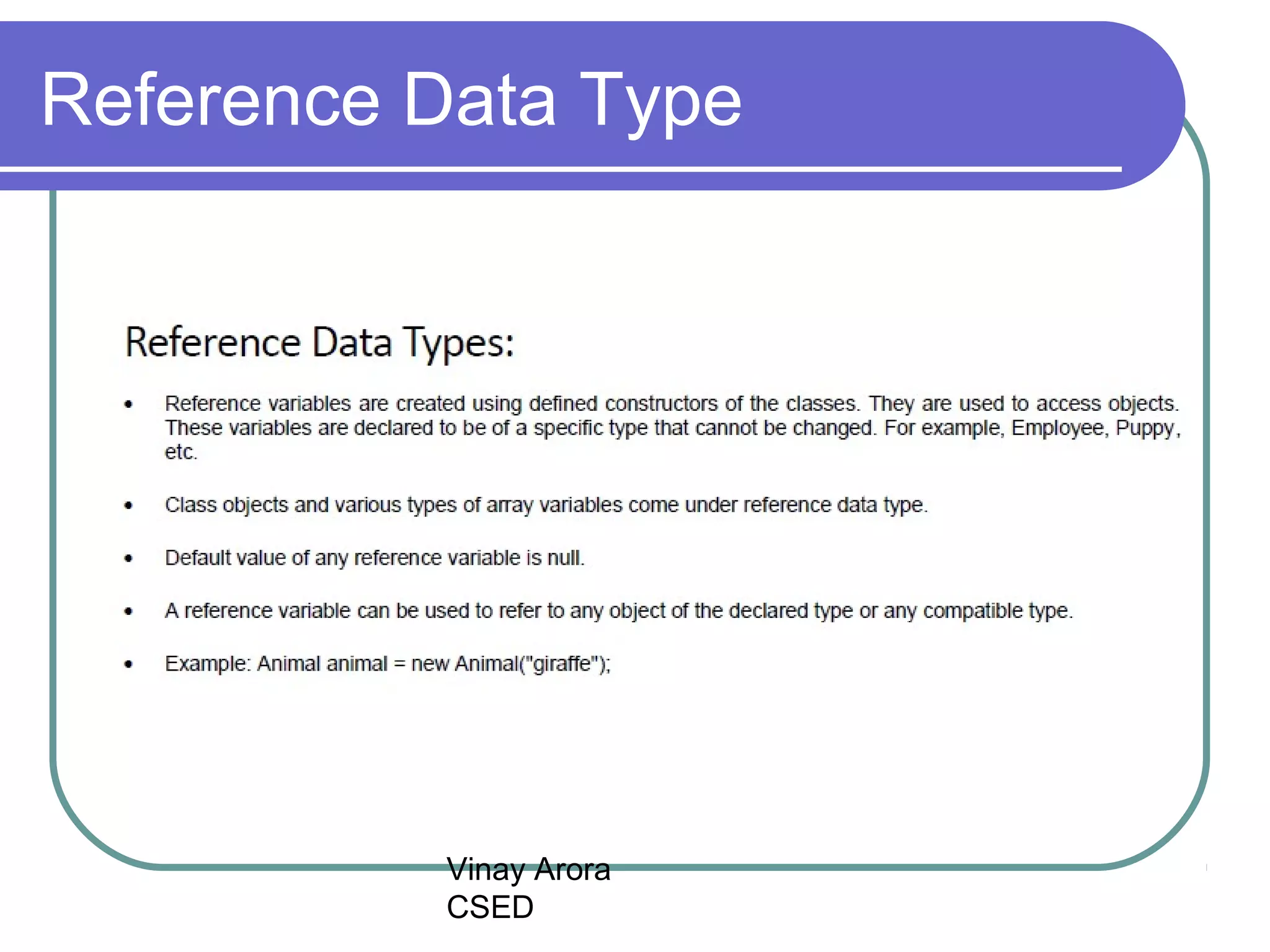 Vinay Arora
CSED
Reference Data Type
 