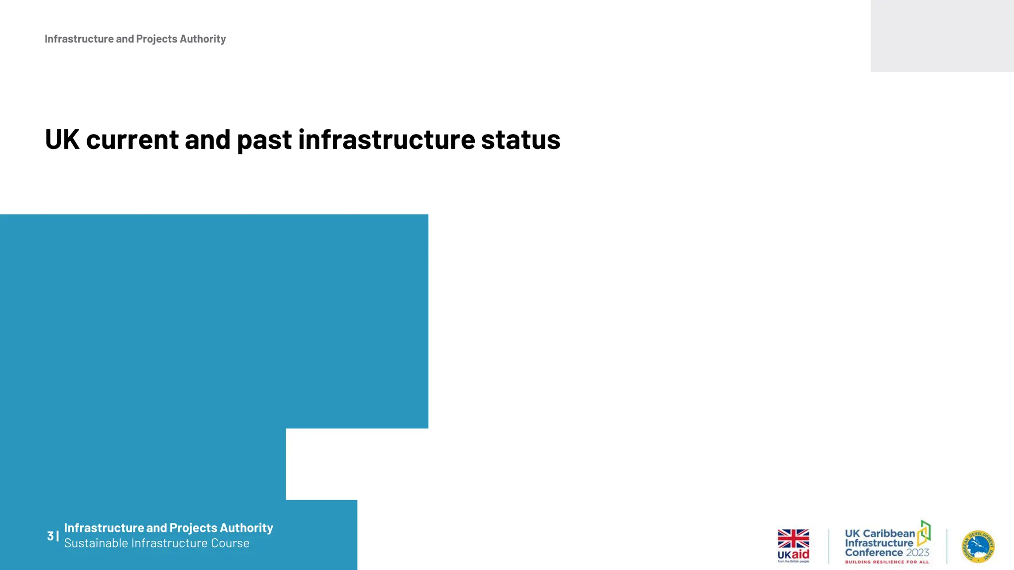 Infrastructure and Projects Authority
UK current and past infrastructure status
3 |
Infrastructureand Projects Authority
Sustainable Infrastructure Course
 