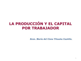 LA PRODUCCIÓN Y EL CAPITAL
     POR TRABAJADOR

        Econ. María del Cisne Tituaña Castillo.




                                                  1
 
