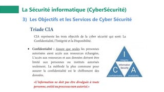 La Sécurité informatique (CyberSécurité)
3) Les Objectifs et les Services de Cyber Sécurité
 