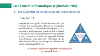 La Sécurité informatique (CyberSécurité)
3) Les Objectifs et les Services de Cyber Sécurité
 