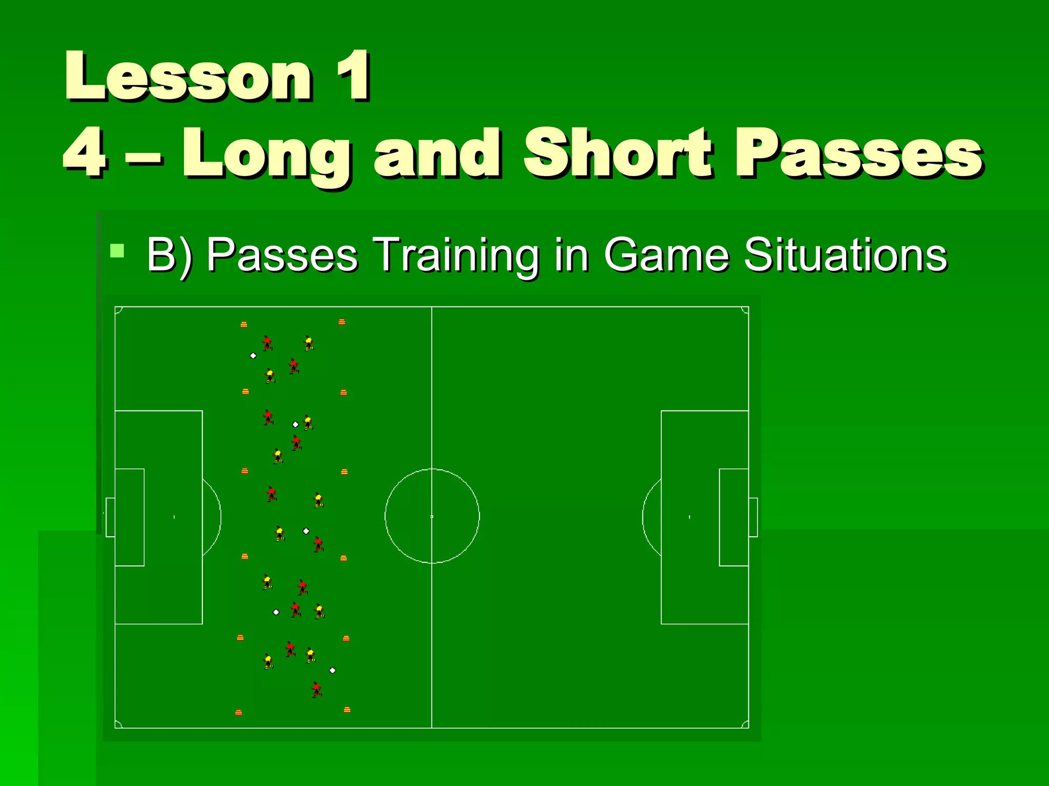 Lesson 1 4 – Long and Short Passes B) Passes Training in Game Situations Small games 2 X 2, 3 X 3, 4 X 4… 