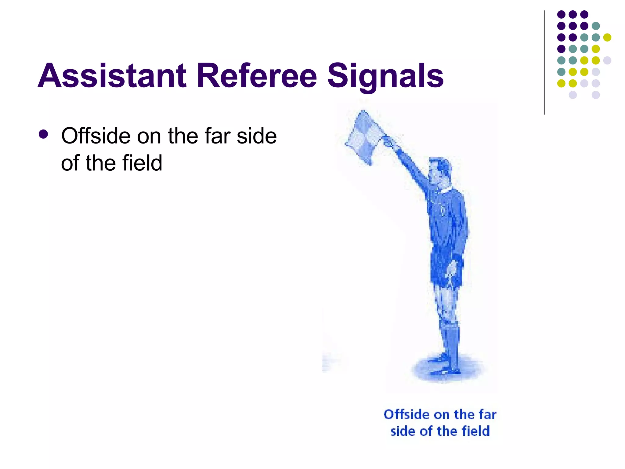 Assistant Referee Signals Offside on the far side of the field 