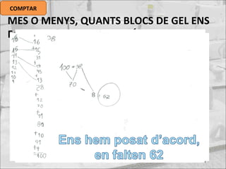 COMPTAR
MES O MENYS, QUANTS BLOCS DE GEL ENS
FALTEN PER ACABAR L’IGLÚ?
 
