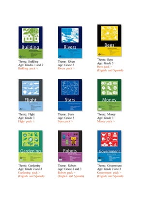 Theme: Building
Age: Grades 1 and 2
Building pack >
Theme: Rivers
Age: Grade 3
Rivers pack >
Theme: Bees
Age: Grade 3
Bees pack >
(English and Spanish)
Theme: Flight
Age: Grade 3
Flight pack >
Theme: Stars
Age: Grade 3
Stars pack >
Theme: Money
Age: Grade 3
Money pack >
Theme: Gardening
Age: Grade 2 and 3
Gardening pack >
(English and Spanish)
Theme: Robots
Age: Grade 2 and 3
Robots pack >
(English and Spanish)
Theme: Government
Age: Grade 2 and 3
Government pack >
(English and Spanish)
 