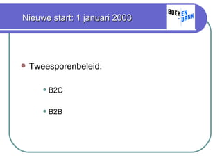 Nieuwe start: 1 januari 2003 Tweesporenbeleid: B2C B2B 