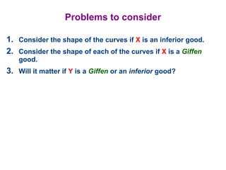 Problems to consider
1. Consider the shape of the curves if X is an inferior good.
2. Consider the shape of each of the cu...
