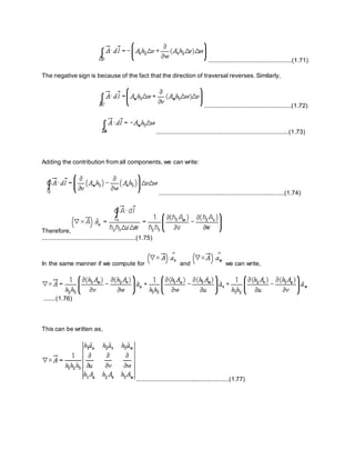 ................................................(1.71)
The negative sign is because of the fact that the direction of traversal reverses. Similarly,
..................................................(1.72)
............................................................................(1.73)
Adding the contribution from all components, we can write:
........................................................................(1.74)
Therefore,
......................................................(1.75)
In the same manner if we compute for and we can write,
.......(1.76)
This can be written as,
......................................................(1.77)
 
