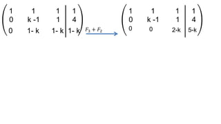 0 k -1 1 4
1 1 1 1
0 1- k 1- k 1- k 𝐹3 + 𝐹2
0 k -1 1 4
1 1 1 1
0 0 2-k 5-k
 