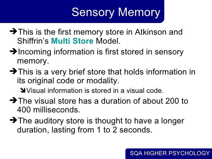 what is sensory memory Sensory memory (sm) is an automatic response, not under conscious controlit deals with the input from the sensesthe information people received which is stored in sensory memory is just long enough to be transferred to short-term memory. what is sensory memory Sensory memory (sm) is an automatic response, not under conscious controlit deals with the input from the sensesthe information people received which is stored in sensory memory is just long enough to be transferred to short-term memory.