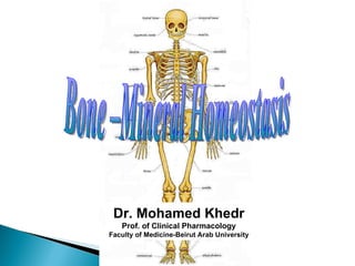 Bone –Mineral Homeostasis Dr. Mohamed Khedr Prof. of Clinical Pharmacology Faculty of Medicine-Beirut Arab University 