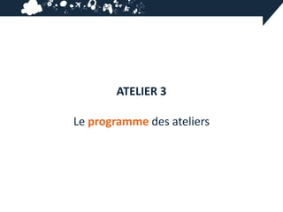 ATELIER 3

Le programme des ateliers
 
