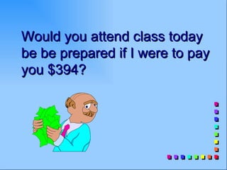 Would you attend class today
be be prepared if I were to pay
you $394?
 