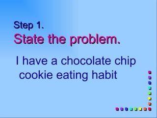 Step 1.
State the problem.
I have a chocolate chip
 cookie eating habit
 