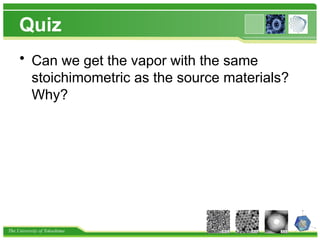 The University of Tokushima
Quiz
• Can we get the vapor with the same
stoichimometric as the source materials?
Why?
 
