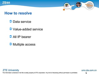 How to resolve
 Data service
 Value-added service
 All IP bearer
 Multiple access
 