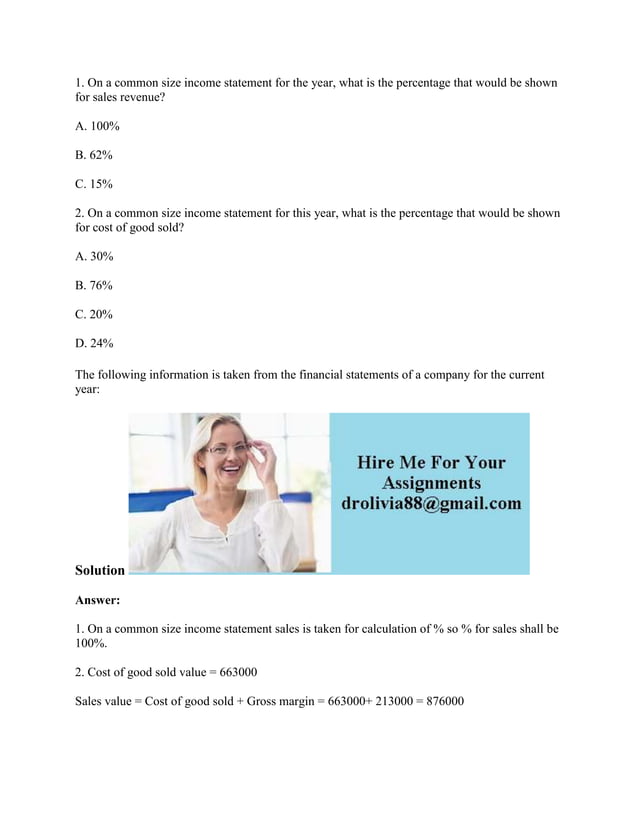 1 On A Common Size Income Statement For The Year What Is The Percent docx