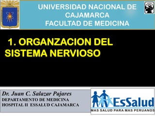 UNIVERSIDAD NACIONAL DE
CAJAMARCA
FACULTAD DE MEDICINA
1. ORGANZACION DEL
SISTEMA NERVIOSO
 