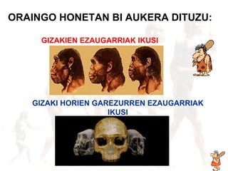 2 AUKERAK:GIZAKIAK edo KASKAHEZURRAK ORAINGO HONETAN BI AUKERA DITUZU: GIZAKIEN EZAUGARRIAK IKUSI GIZAKI HORIEN GAREZURREN EZAUGARRIAK IKUSI 