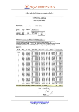 www.pecasprocessuais.com
WhatsApp: 16-992961612
O Contador judicial apresentou os cálculos:
 