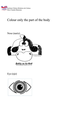 Instituto Chileno Británico de Cultura
Miss Claudia Maturana
Colour only the part of the body
Nose (nariz)
Eye (ojo)
 