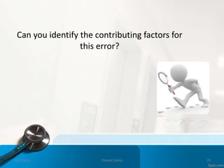 Can you identify the contributing factors for
this error?
11/3/2022 Patient Safety 29
 