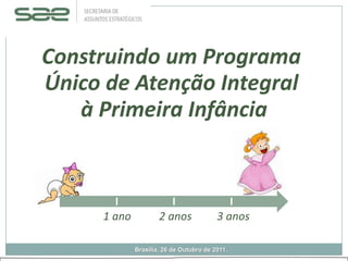 Construindo um Programa
Único de Atenção Integral
   à Primeira Infância



     1 ano           2 anos              3 anos

             Brasília, 26 de Outubro de 2011.
 