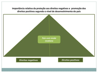 Importância relativa da proteção aos direitos negativos e promoção dos
    direitos positivos segundo o nível de desenvolvimento do país




                            País com renda
                               mediana




      Direitos negativos                       Direitos positivos
 