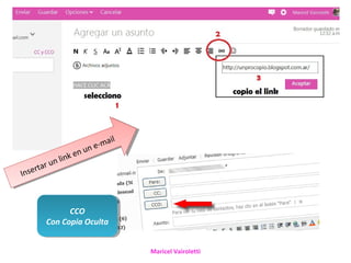 il l
                            -maai
                         n ee -m
                      nnuun
                     ee
             nn   ik
               lilnnk
    e  tt r uu
      rraar
Innse
 Is



               CCO
                CCO
         Con Copia Oculta
          Con Copia Oculta


                                        Maricel Vairoletti
 
