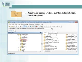 Arquivos de legenda (.lyr) que guardam toda simbologia
usada nos mapas
 