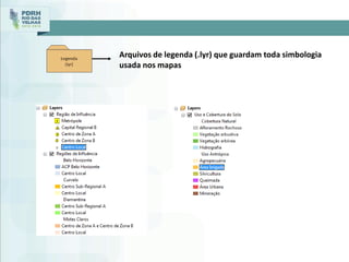 Arquivos de legenda (.lyr) que guardam toda simbologia
usada nos mapas
 