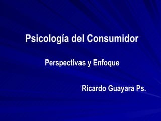 Psicología del Consumidor

    Perspectivas y Enfoque


              Ricardo Guayara Ps.
 