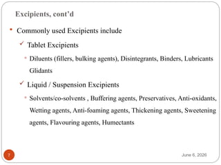 Comprehensive Overview of Pharmaceutical Ingredients and Excipients | PPTX