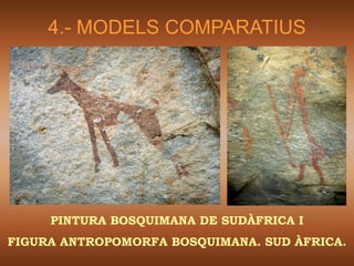 4.- MODELS COMPARATIUS




     PINTURA BOSQUIMANA DE SUDÀFRICA I
FIGURA ANTROPOMORFA BOSQUIMANA. SUD ÀFRICA.
 